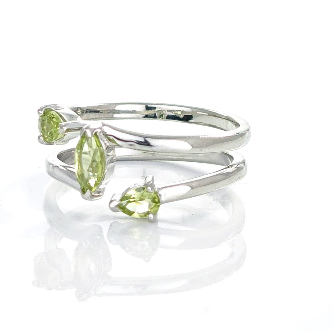 Peridot Ring Sterling Silver Adjustable Marquise Trilogy