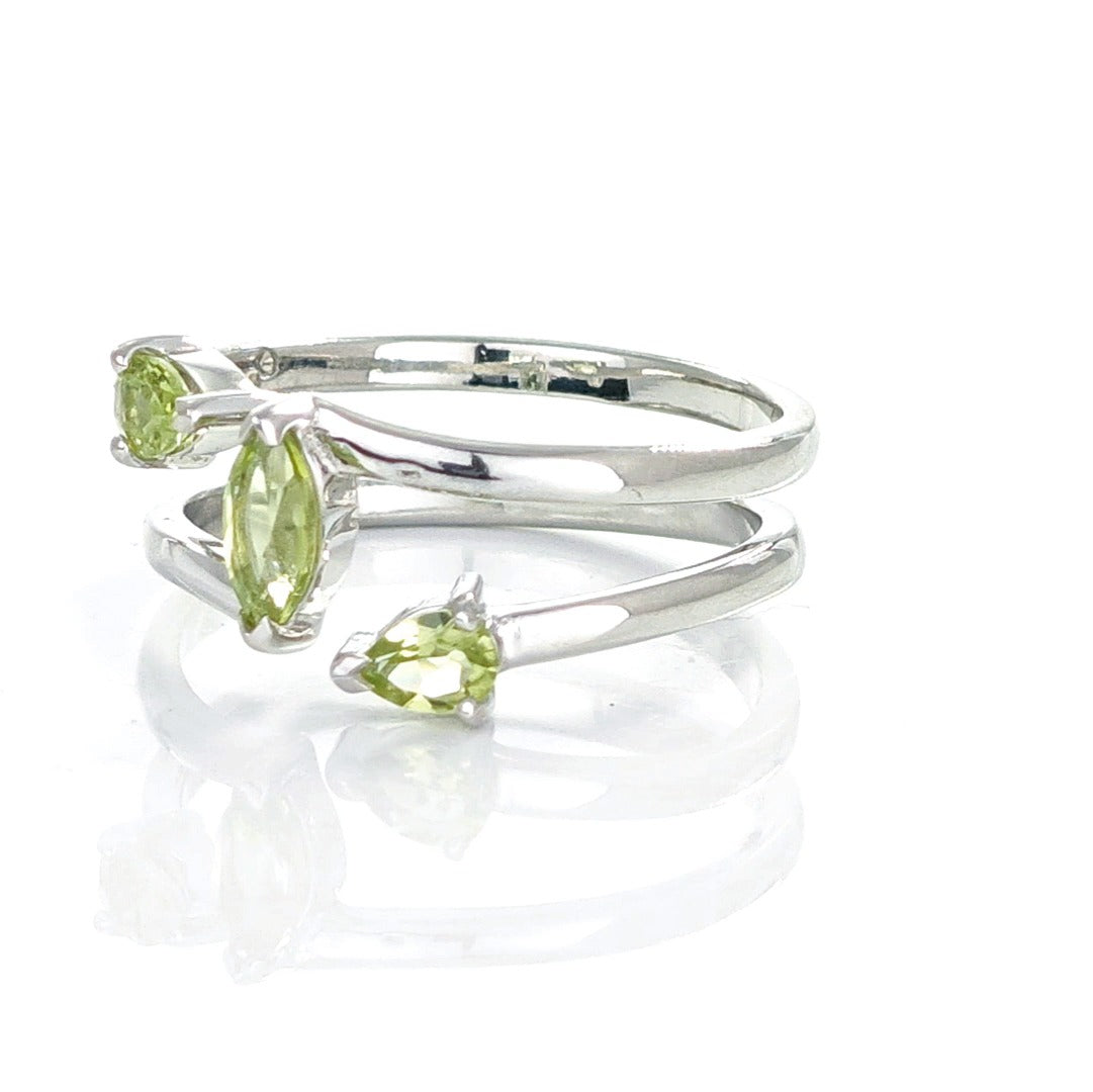 Peridot Ring Sterling Silver Adjustable Marquise Trilogy