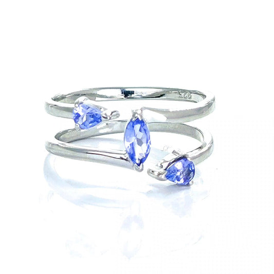 Tanzanite Trilogy Ring Sterling Silver Blue Marquise Adjustable