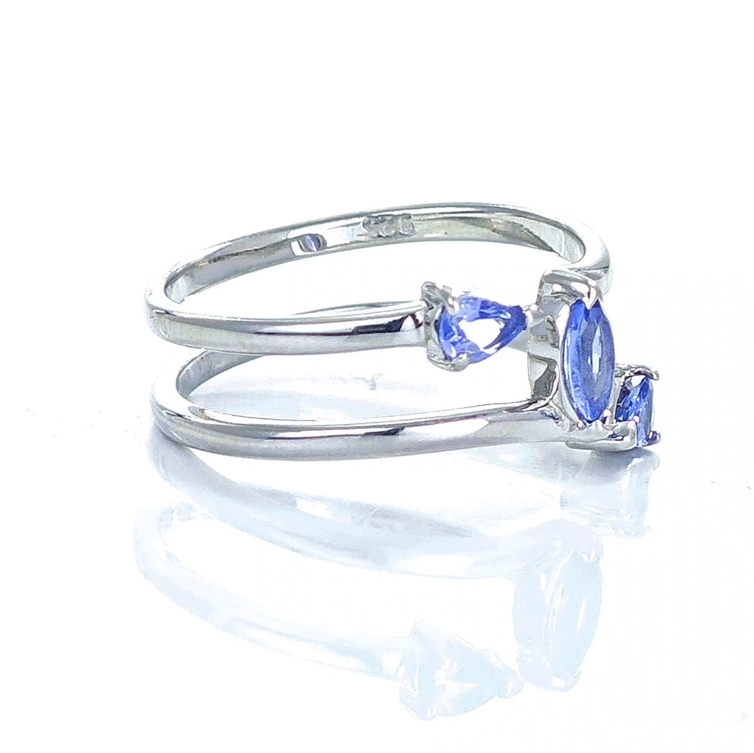 Tanzanite Trilogy Ring Sterling Silver Blue Marquise Adjustable