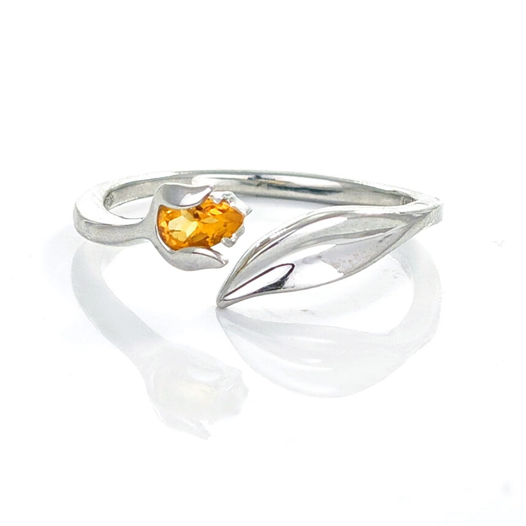 Citrine Ring Sterling Silver Tulip Flower Adjustable