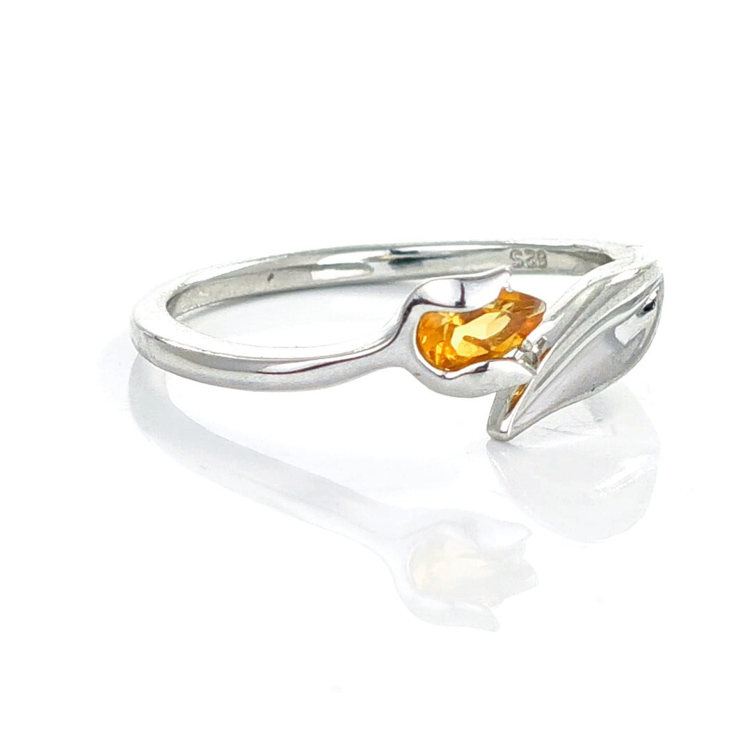 Citrine Ring Sterling Silver Tulip Flower Adjustable