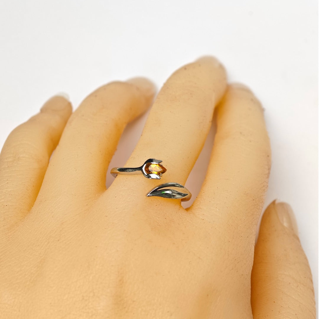 Citrine Ring Sterling Silver Tulip Flower Adjustable