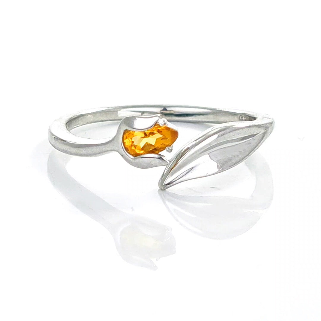 Citrine Ring Sterling Silver Tulip Flower Adjustable