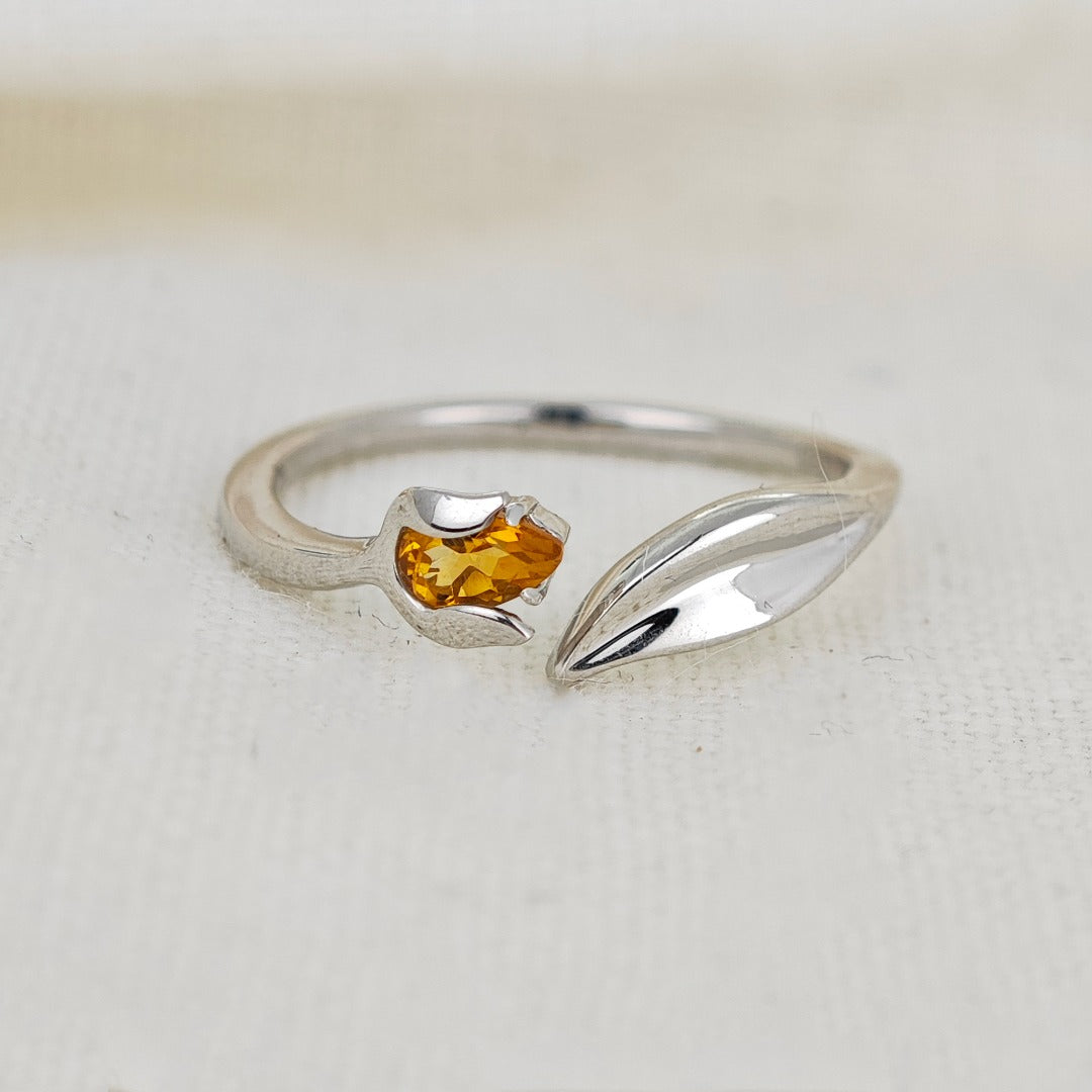 Citrine Ring Sterling Silver Tulip Flower Adjustable