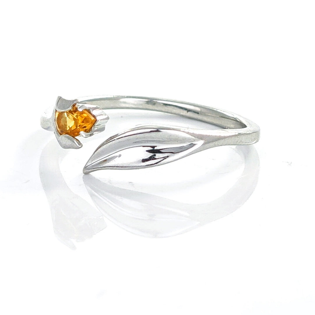 Citrine Ring Sterling Silver Tulip Flower Adjustable