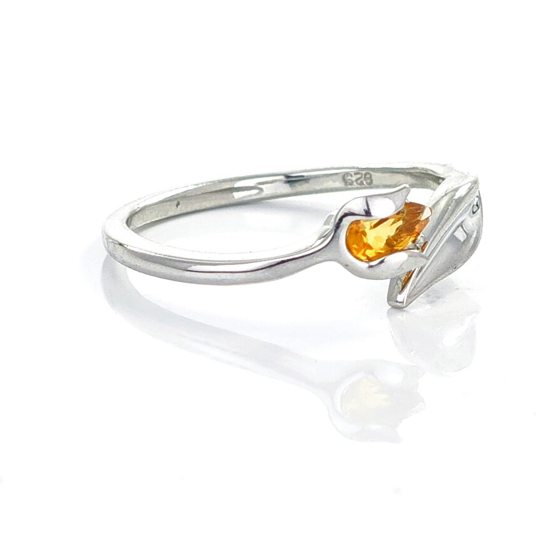 Citrine Ring Sterling Silver Tulip Flower Adjustable