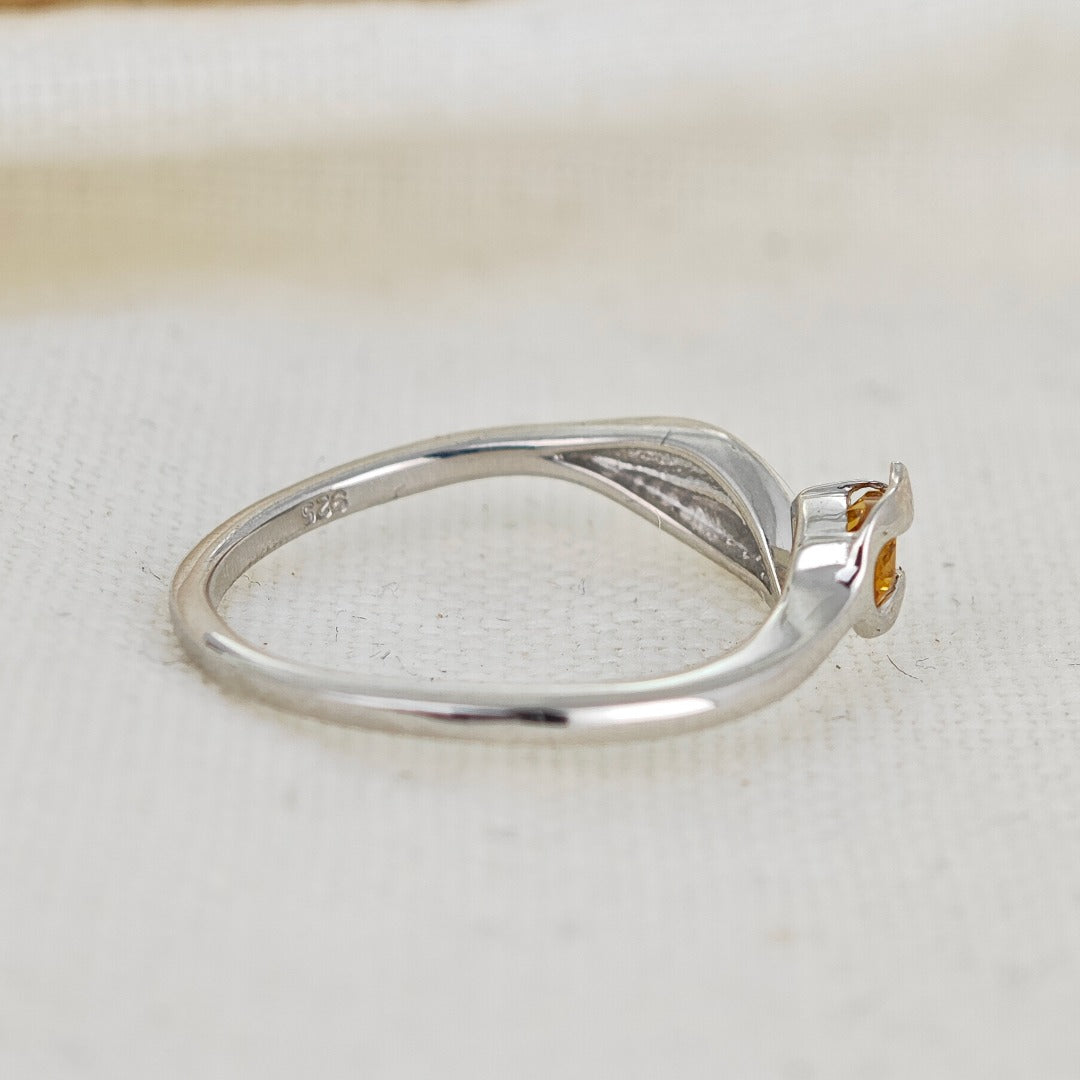 Citrine Ring Sterling Silver Tulip Flower Adjustable