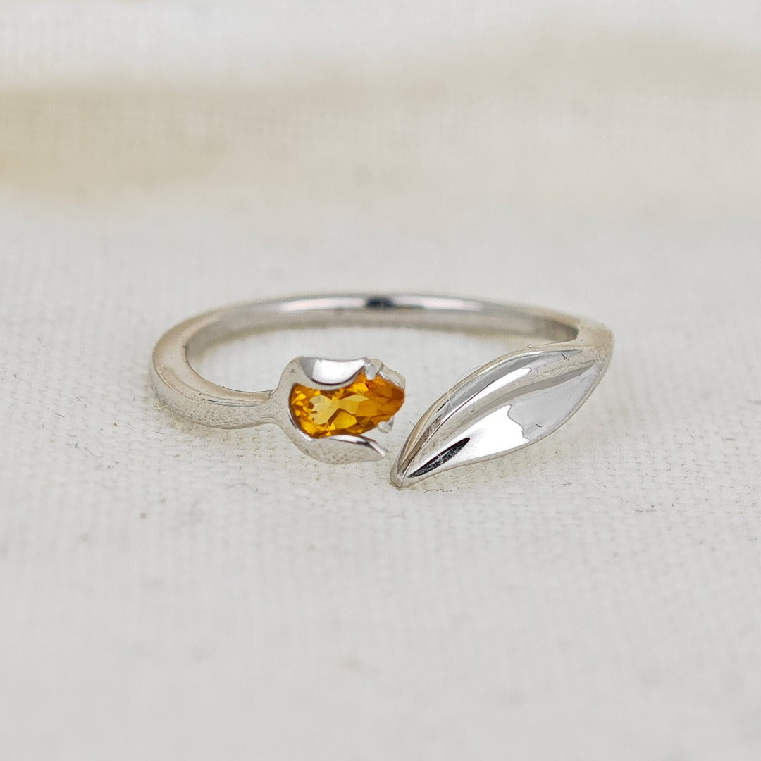 Citrine Ring Sterling Silver Tulip Flower Adjustable