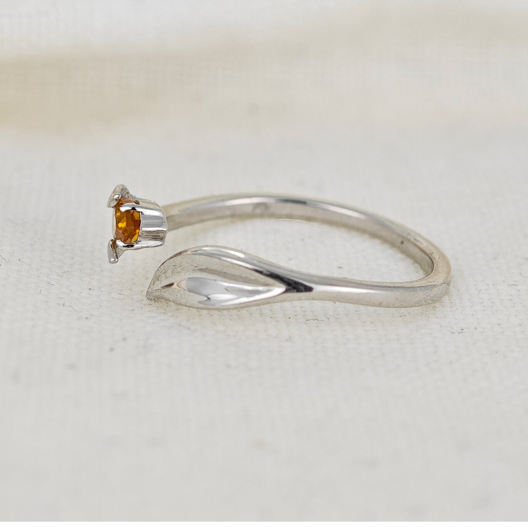 Citrine Ring Sterling Silver Tulip Flower Adjustable