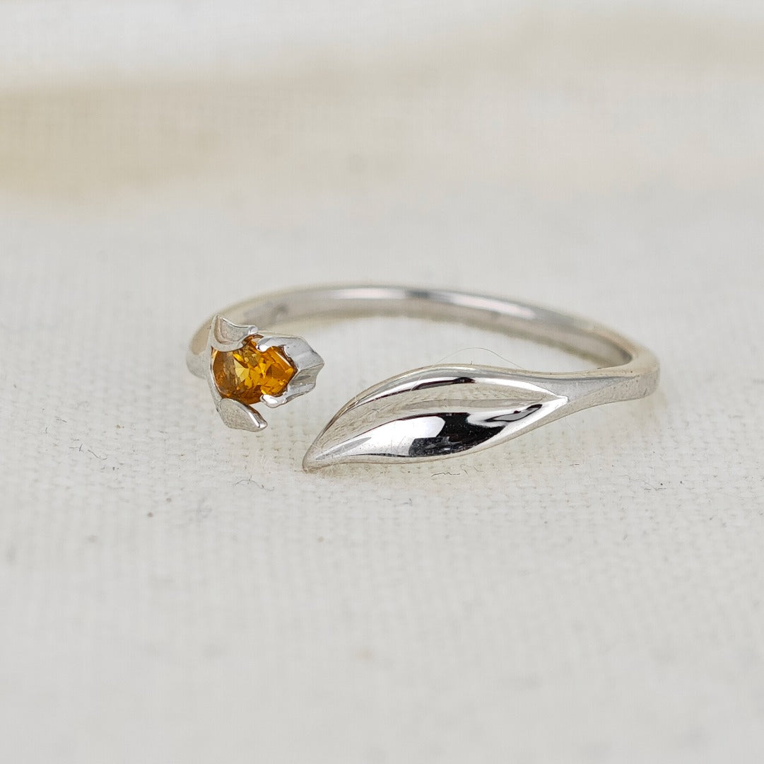 Citrine Ring Sterling Silver Tulip Flower Adjustable