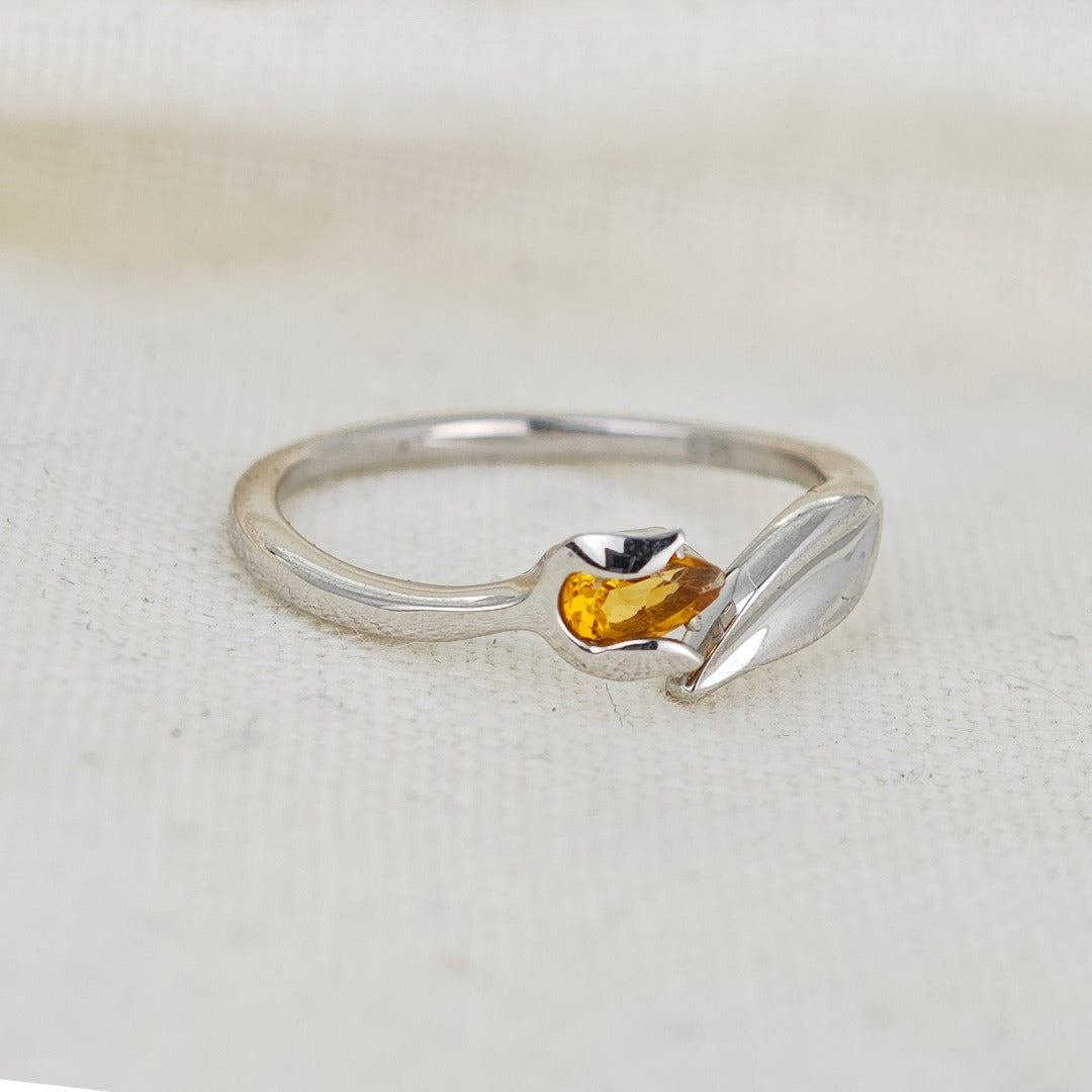 Citrine Ring Sterling Silver Tulip Flower Adjustable