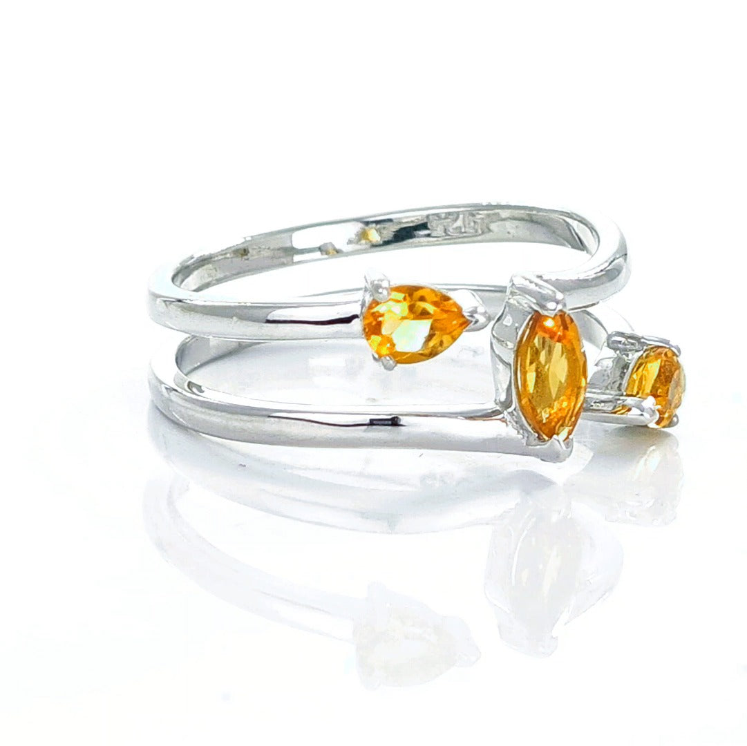 Citrine Ring Sterling Silver Marquise Trilogy Adjustable Double Band