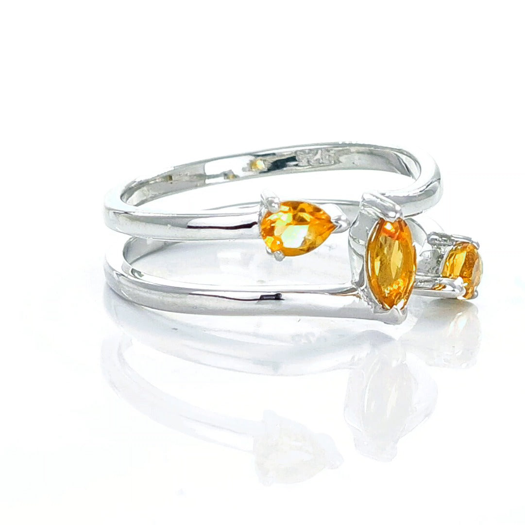 Citrine Ring Sterling Silver Marquise Trilogy Adjustable Double Band