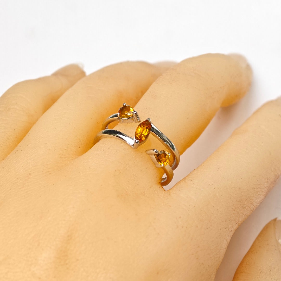 Double good Banded Silver Ring with Citrines