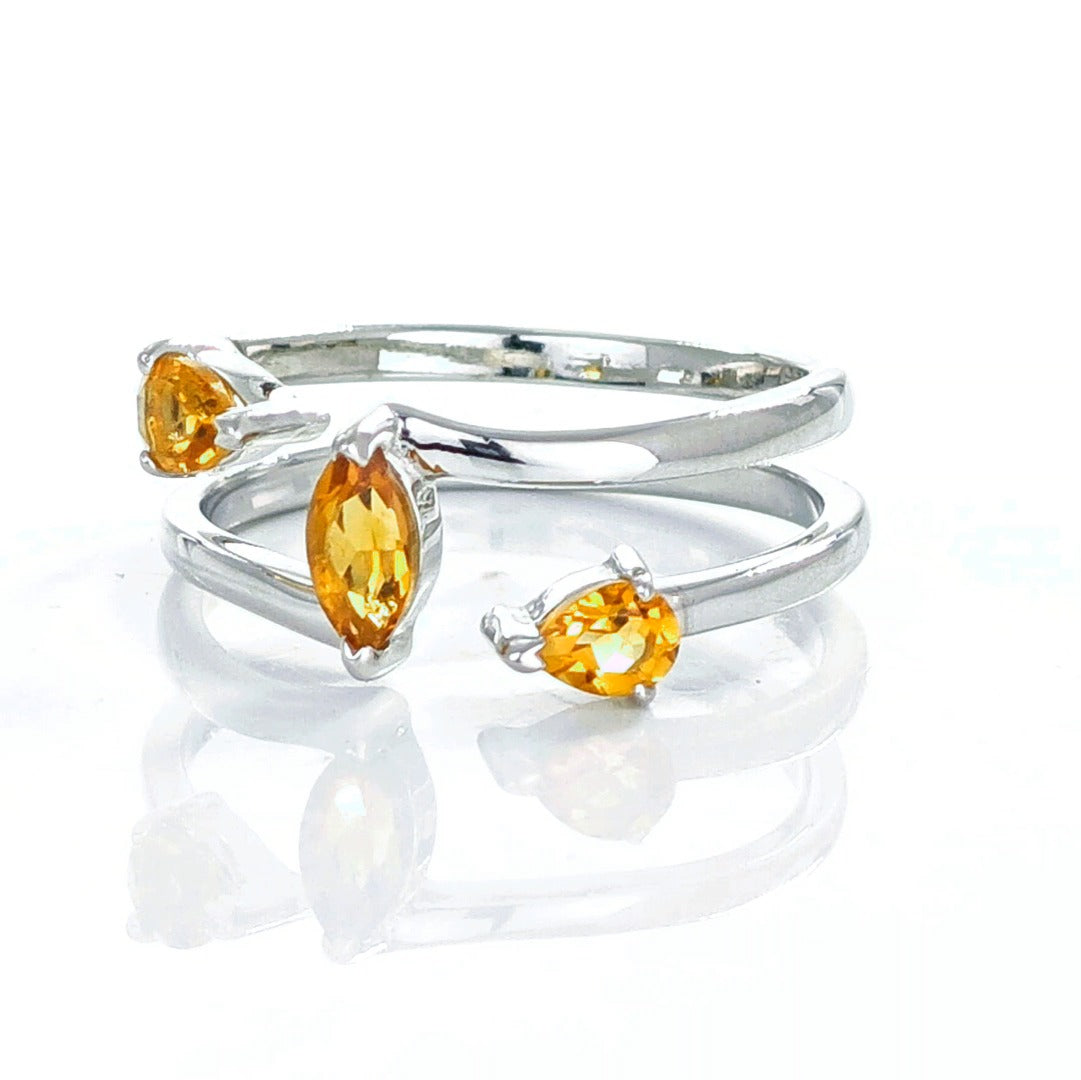 Citrine Ring Sterling Silver Marquise Trilogy Adjustable Double Band