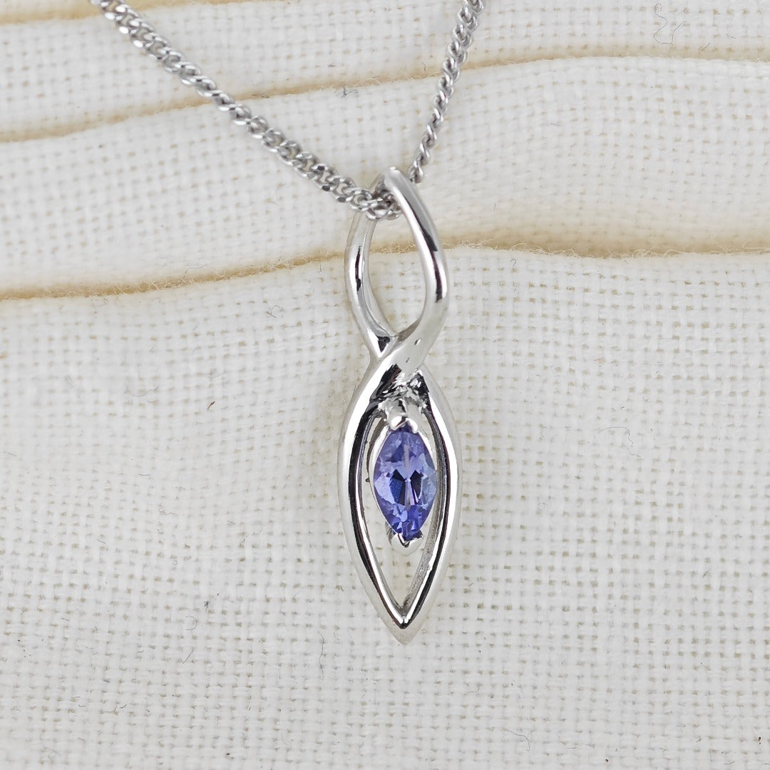 Tanzanite Pendant Sterling Silver Marquise Dangle