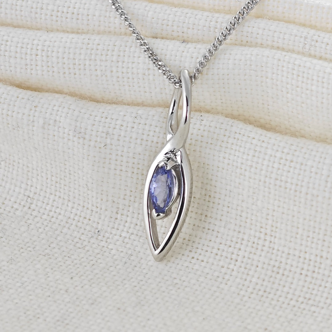 Tanzanite Pendant Sterling Silver Marquise Dangle