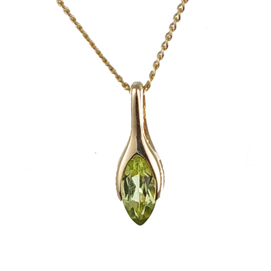 9ct Gold Peridot Pendant Minimalist Green Marquise