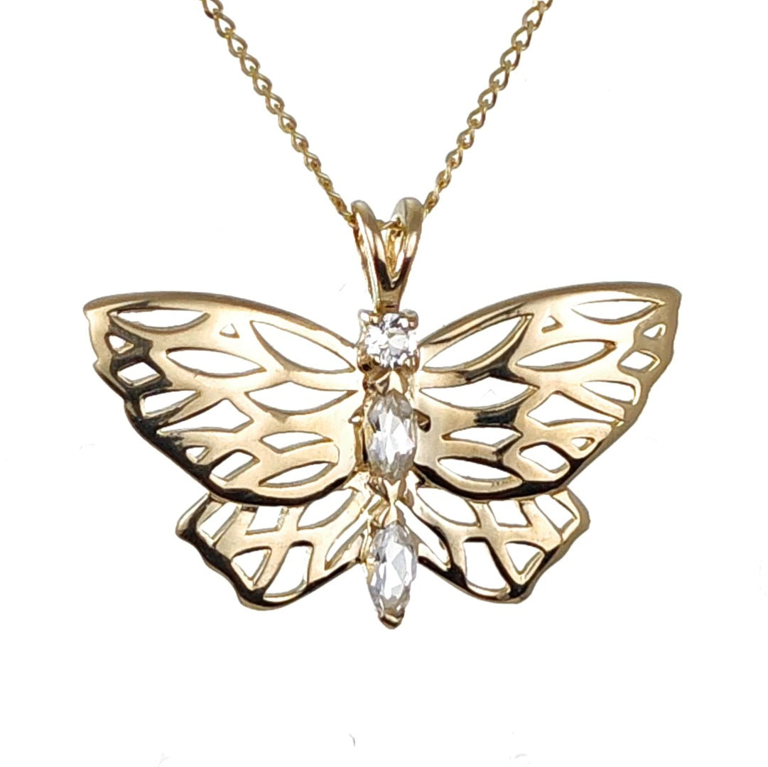 9ct Topaz Butterfly Necklace Yellow Gold Hallmarked Handmade Boxed UK Design