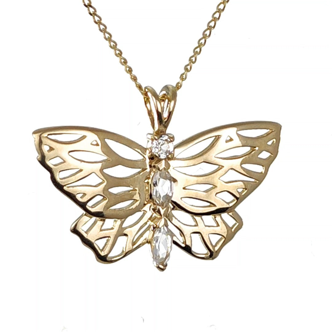 9ct Topaz Butterfly Necklace Yellow Gold Hallmarked Handmade Boxed UK Design