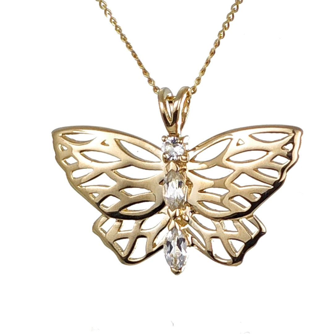 9ct Topaz Butterfly Necklace Yellow Gold Hallmarked Handmade Boxed UK Design