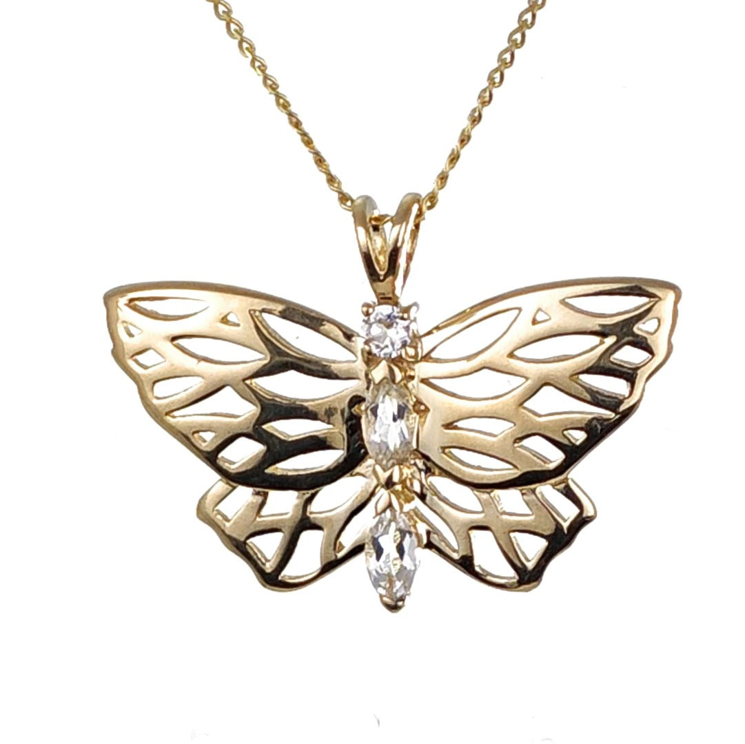 9ct Topaz Butterfly Necklace Yellow Gold Hallmarked Handmade Boxed UK Design