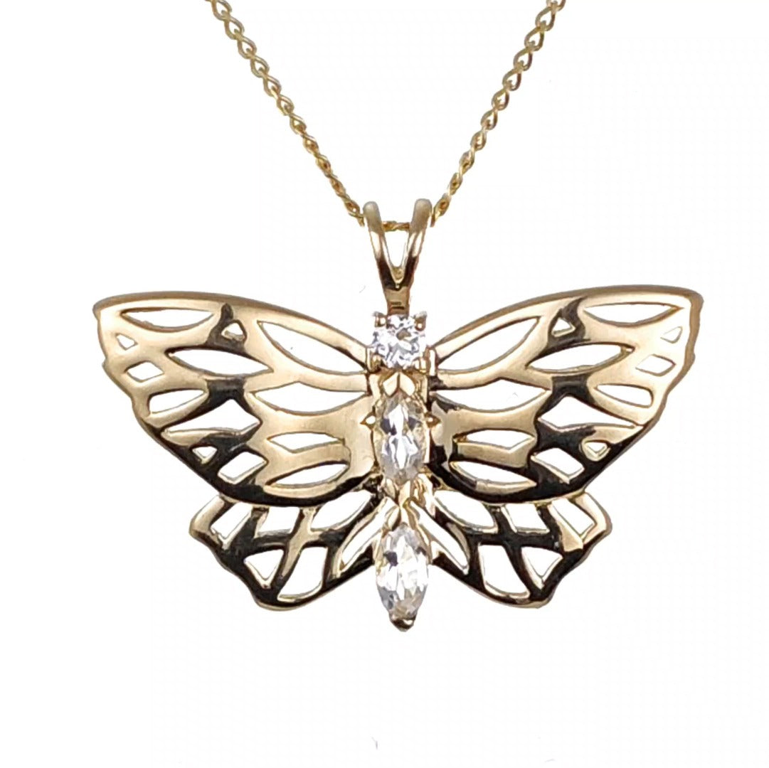 9ct Topaz Butterfly Necklace Yellow Gold Hallmarked Handmade Boxed UK Design