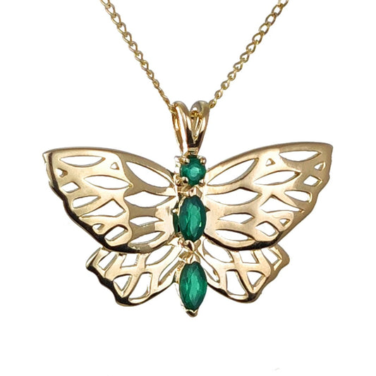 9ct Butterfly Necklace Green Onyx Yellow Gold Hallmarked