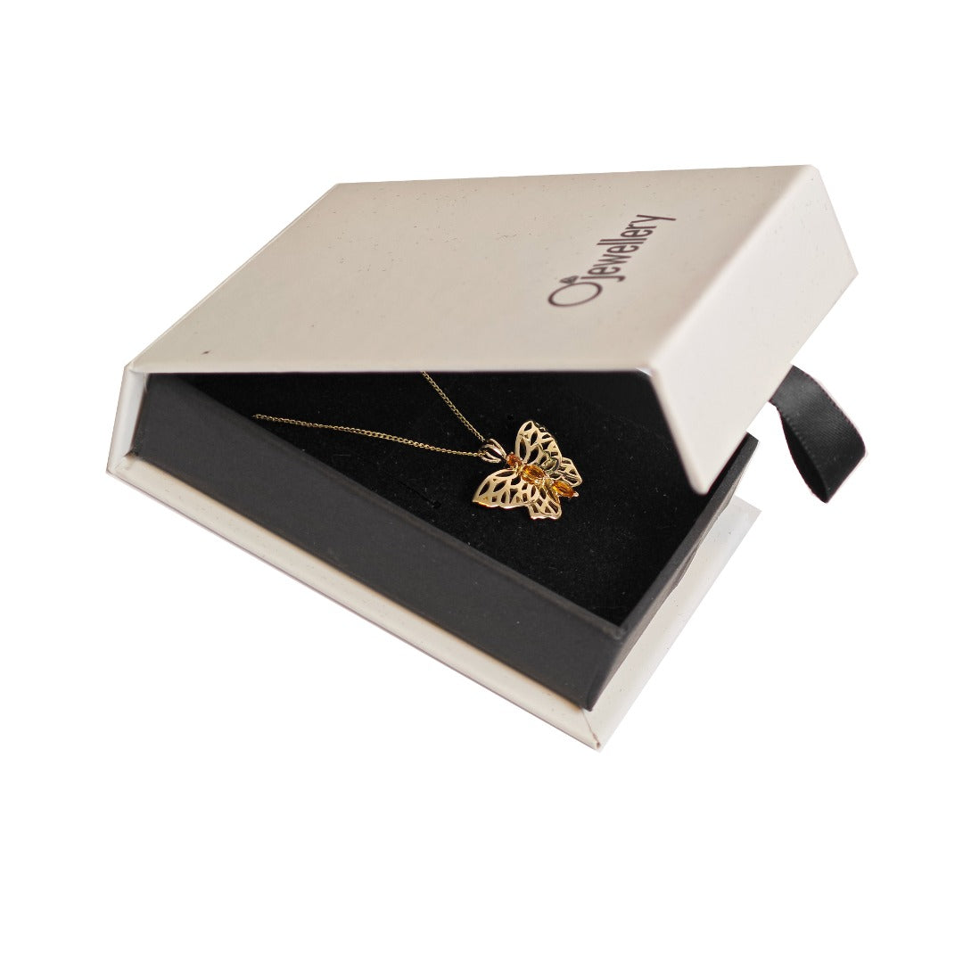 9ct Citrine Butterfly Necklace Yellow Gold Hallmarked UK Design Handmade