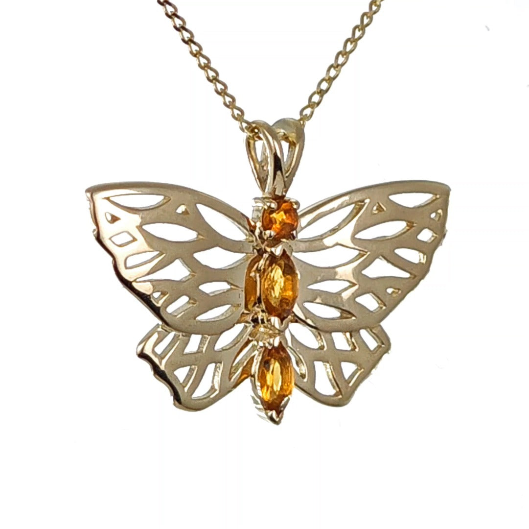 9ct Citrine Butterfly Necklace Yellow Gold Hallmarked UK Design Handmade