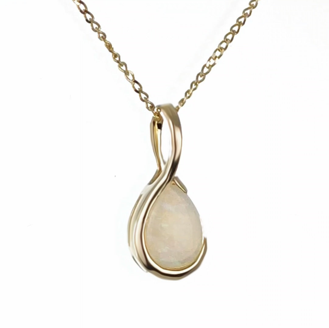 Elegant 9ct Gold White Opal Necklace
