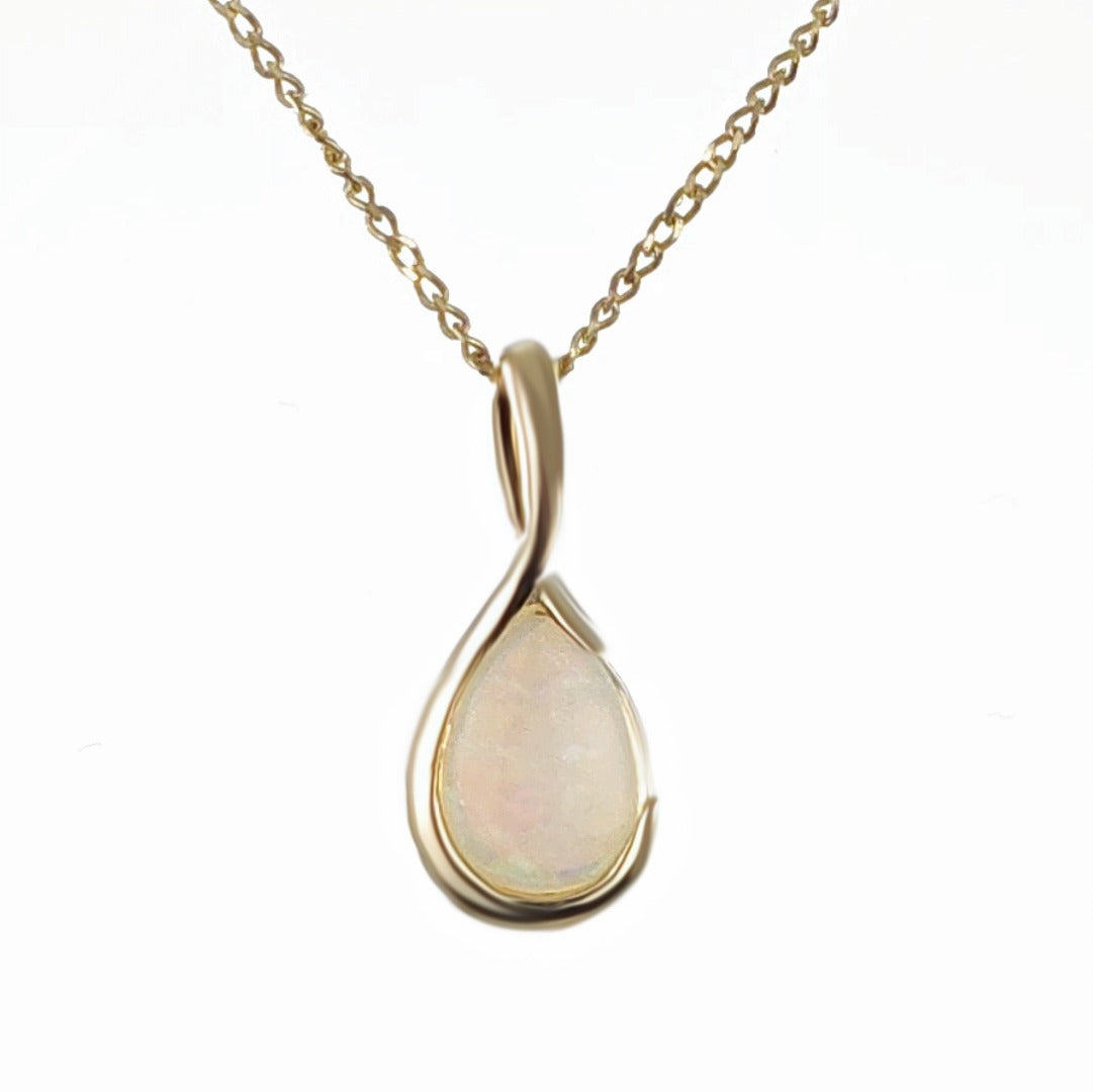 Elegant 9ct Gold White Opal Necklace