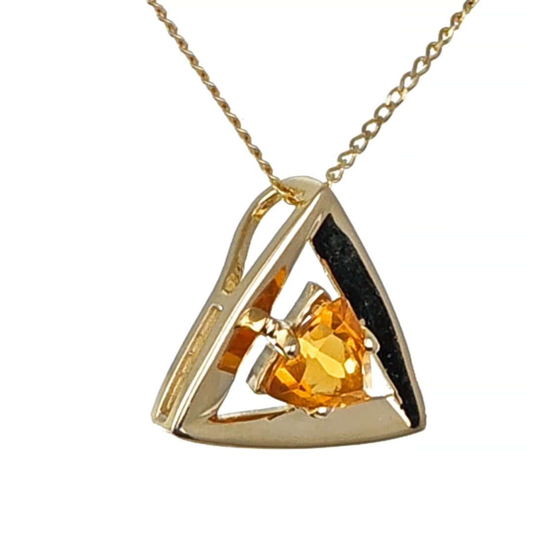 9ct Citrine Pendant Yellow Gold Hallmarked 375 Trillion UK Design Handmade