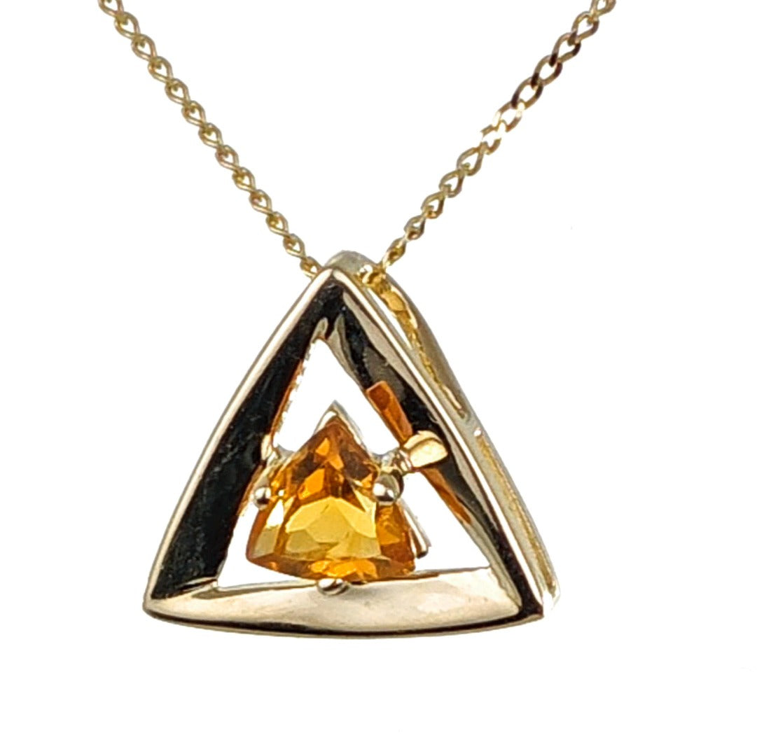 9ct Citrine Pendant Yellow Gold Hallmarked 375 Trillion UK Design Handmade