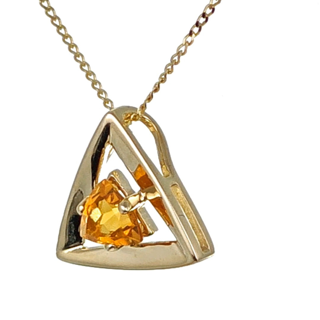 9ct Citrine Pendant Yellow Gold Hallmarked 375 Trillion UK Design Handmade