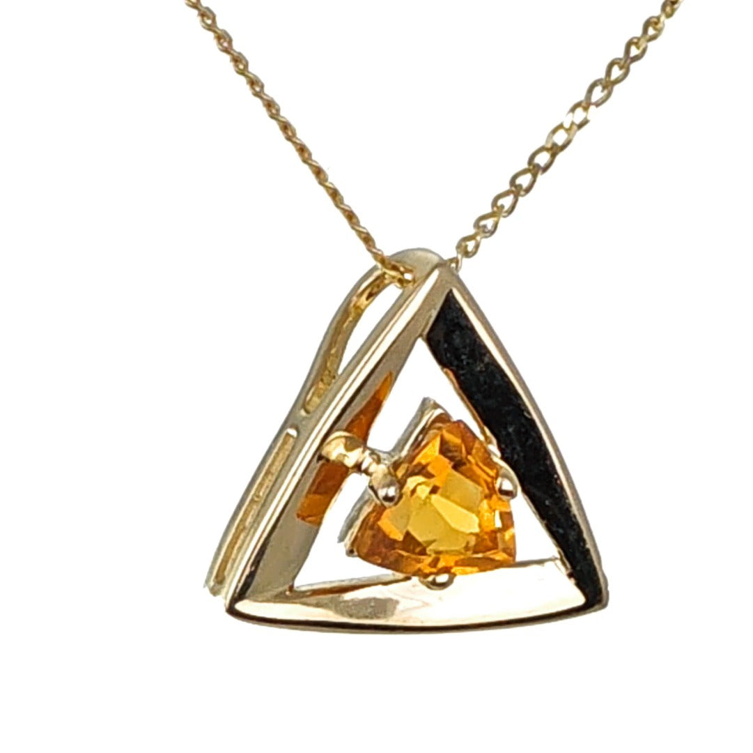 9ct Citrine Pendant Yellow Gold Hallmarked 375 Trillion UK Design Handmade