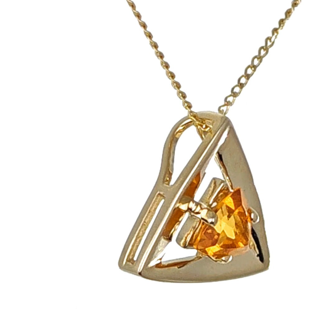 9ct Citrine Pendant Yellow Gold Hallmarked 375 Trillion UK Design Handmade