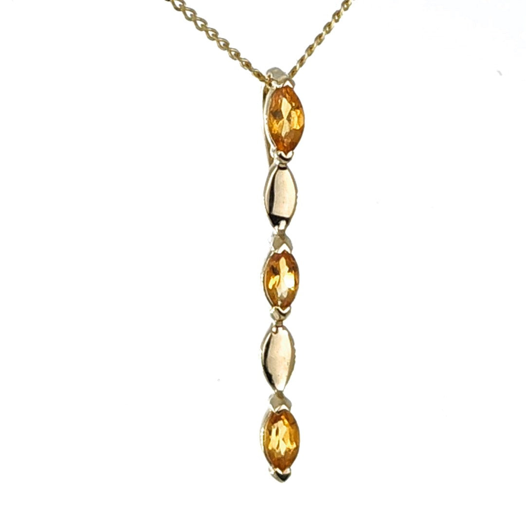 9ct Gold Pendant Yellow Citrine Marquise Hallmarked UK Design Handmade