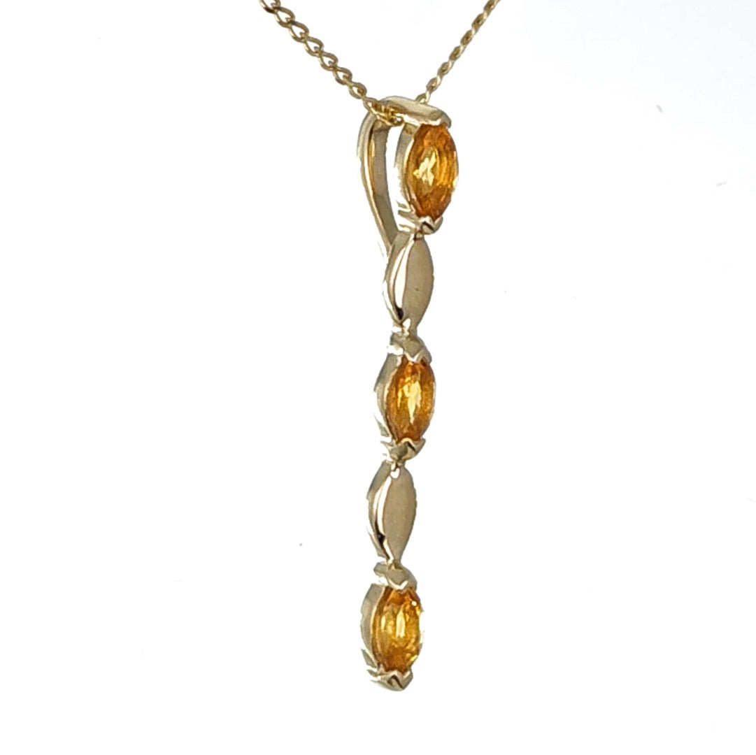9ct Gold Pendant Yellow Citrine Marquise Hallmarked UK Design Handmade