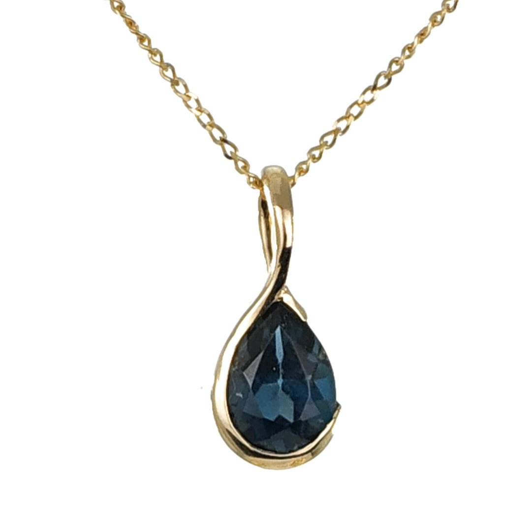 9ct Gold Necklace London Blue Treated Topaz Pendant