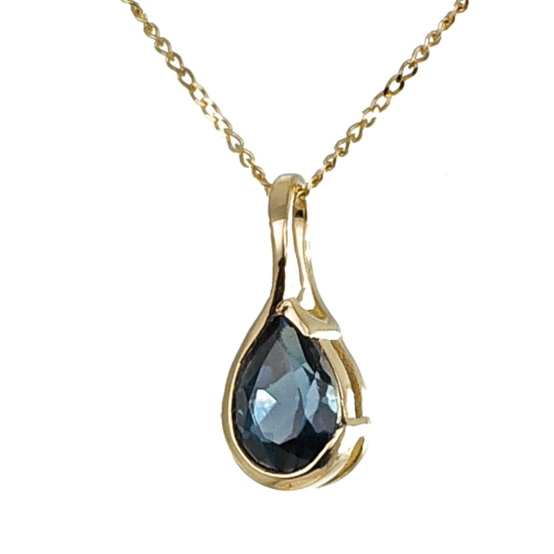 9ct Gold Necklace London Blue Treated Topaz Pendant