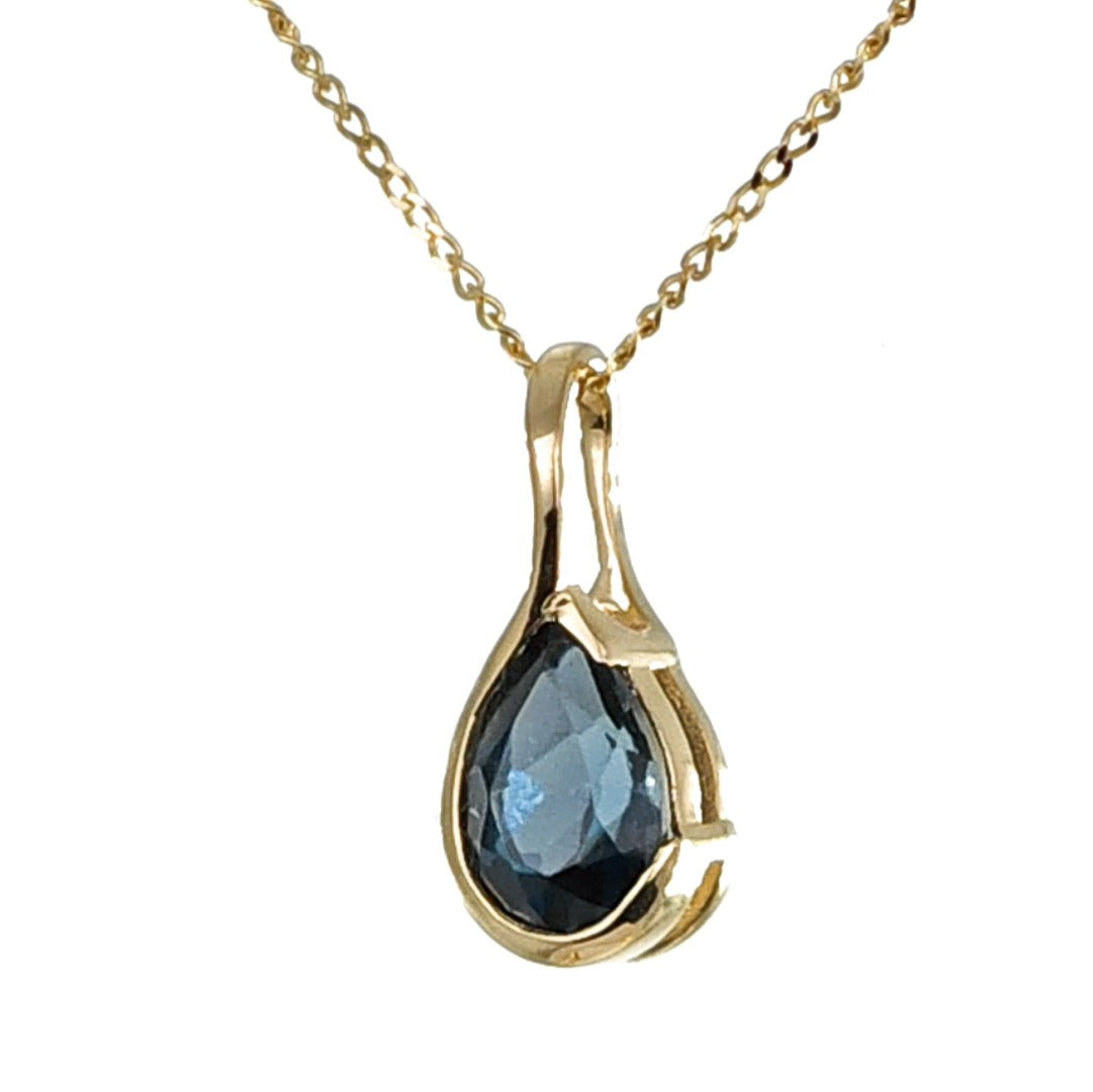 9ct Gold Necklace London Blue Treated Topaz Pendant