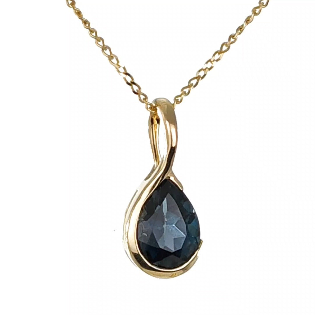 9ct Gold Necklace London Blue Treated Topaz Pendant