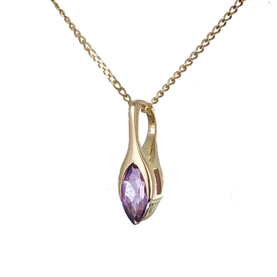 9ct Amethyst Pendant Yellow Gold Minimalist Marquise