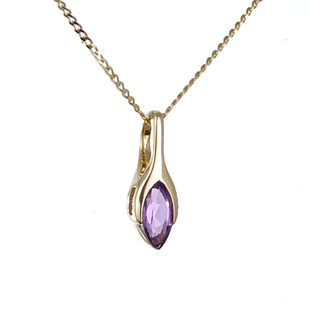 9ct Amethyst Pendant Yellow Gold Minimalist Marquise