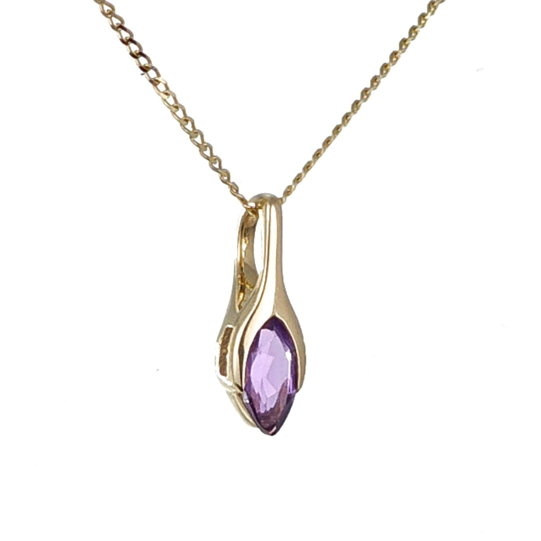 9ct Amethyst Pendant Yellow Gold Minimalist Marquise