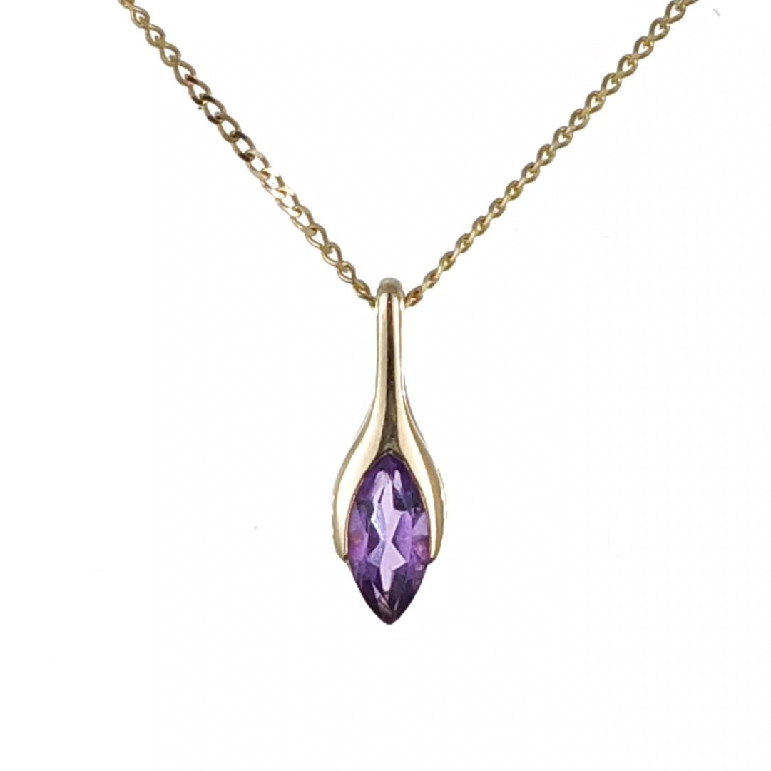 9ct Amethyst Pendant Yellow Gold Minimalist Marquise