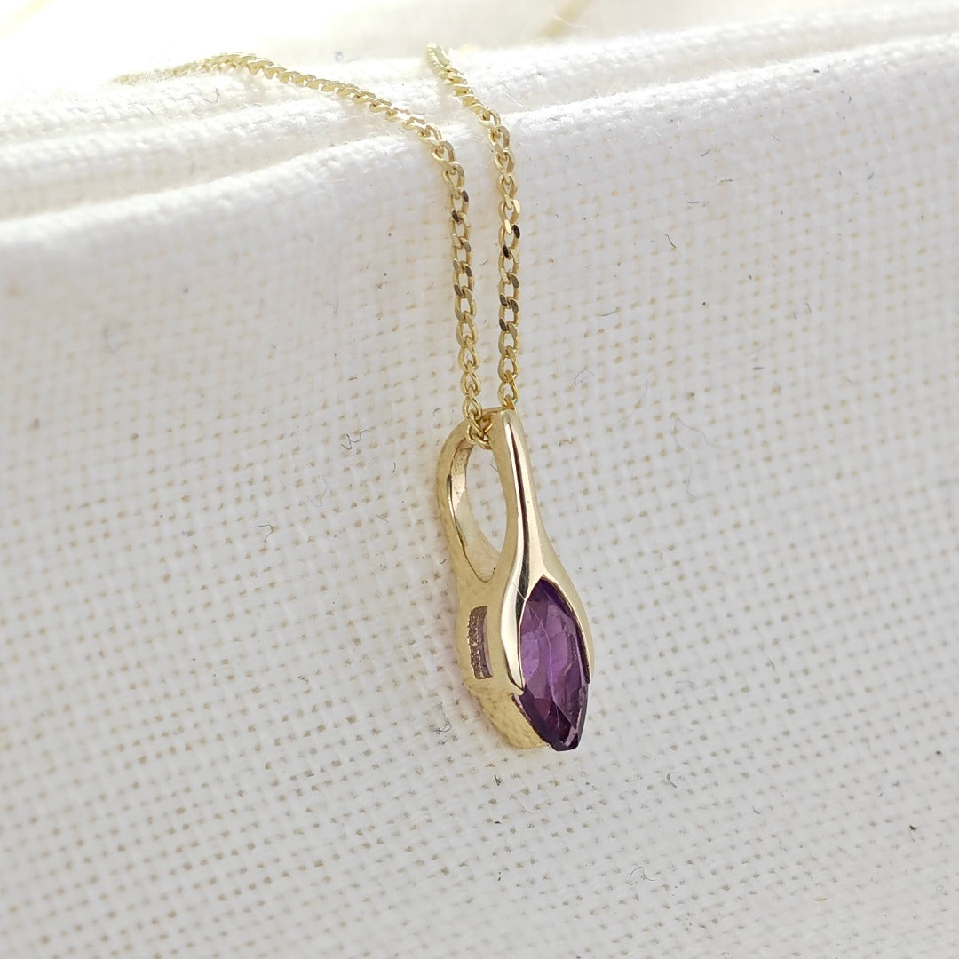 9ct Amethyst Pendant Yellow Gold Minimalist Marquise