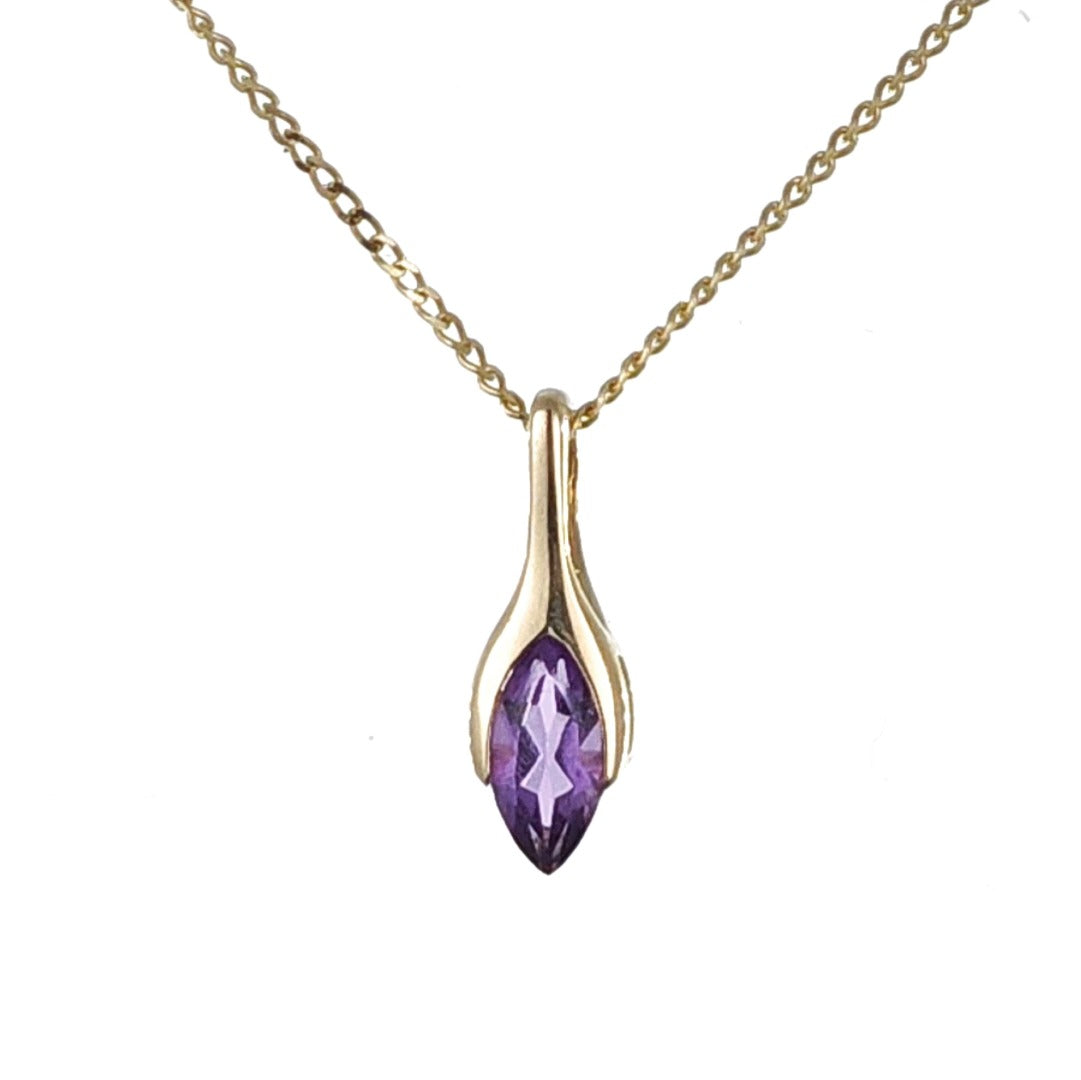 9ct Amethyst Pendant Yellow Gold Minimalist Marquise